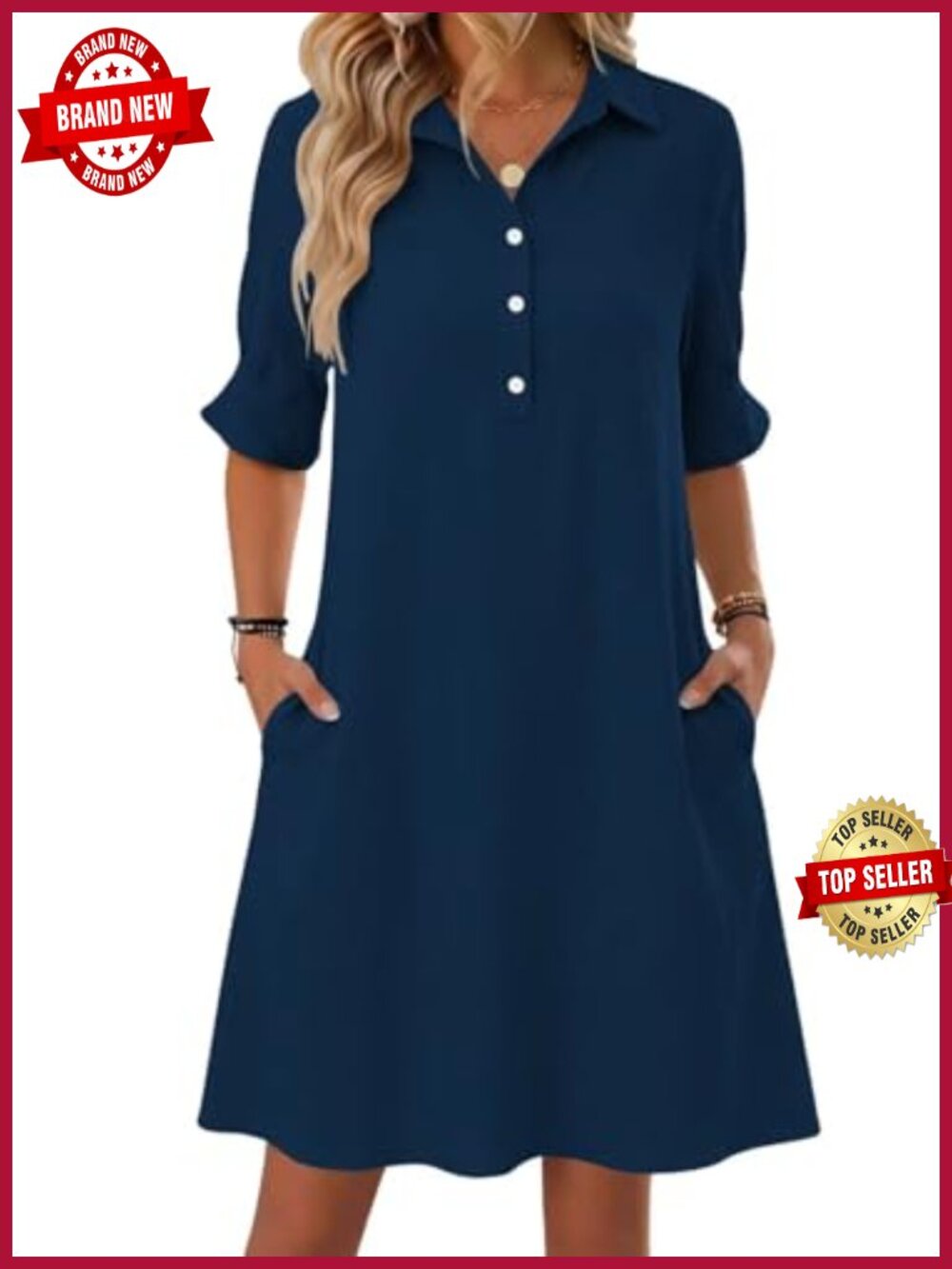 Womens V Neck Ruffle Short Sleeve Shift Dress with Pockets Casual Midi